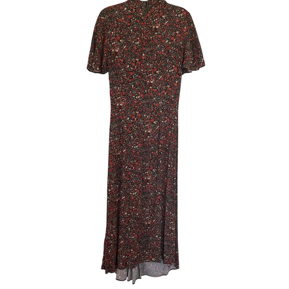 Zara Black Red Floral Print Short Sleeve Mock Neck Midi Dress Size Medium - Picture 5 of 9